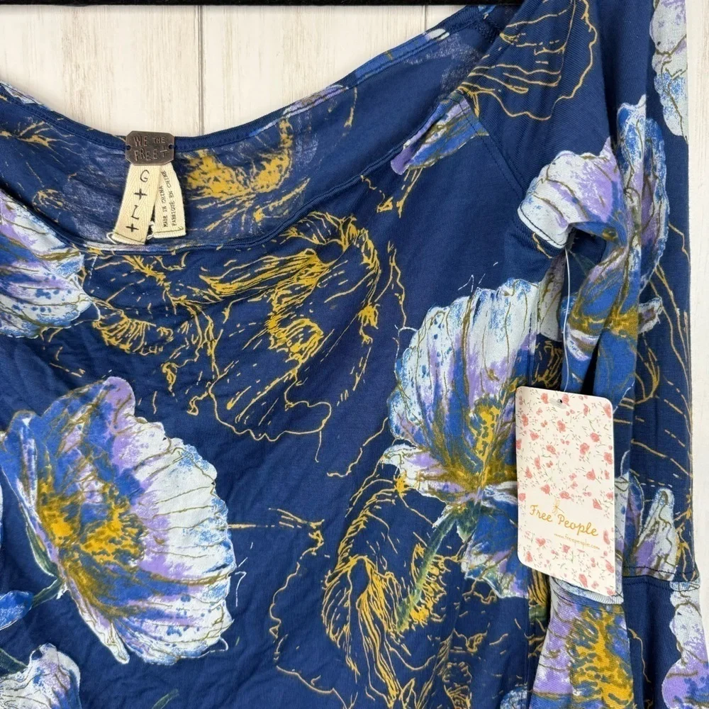 Free People NWT blue floral bell sleeve Large
